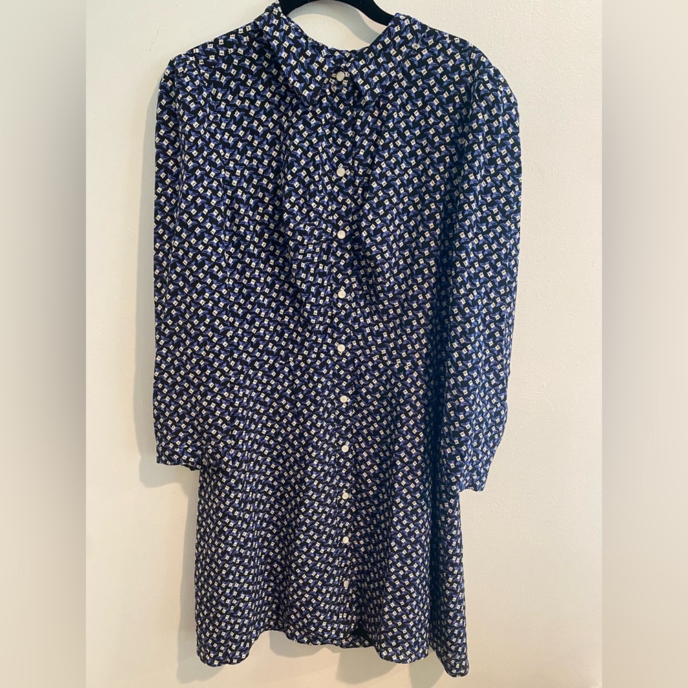 Veronica Beard Navy Tulip Print Button Front Dress Size 14 🌷